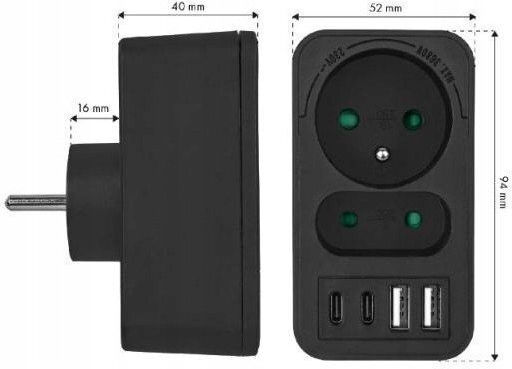 LTC Πολύπριζο με USB-A και 2 USB-C