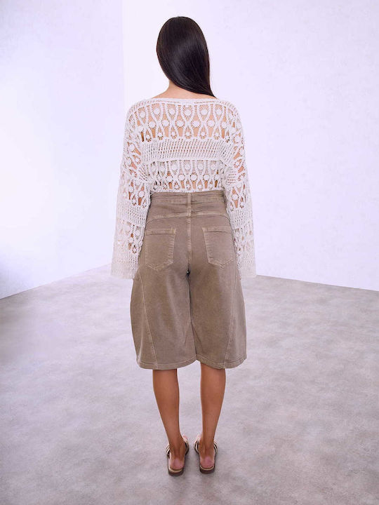 Celestino Damen-Shorts - Bermudas Dekorative Nähte Loose Fit Braun Hell Celestino Damen-Shorts - Bermudas Dekorative Nähte Loose Fit Braun Hell