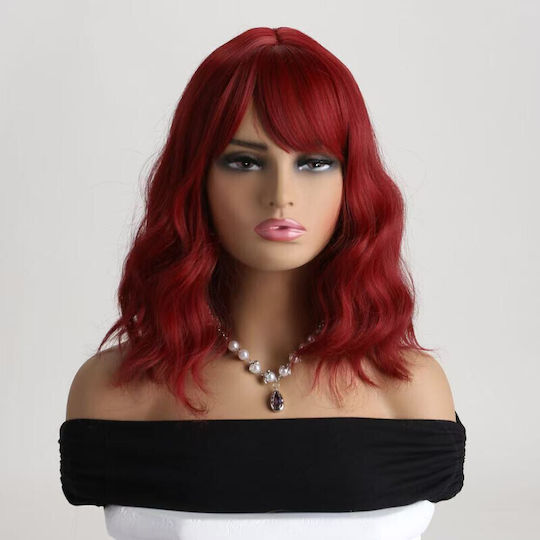 Ophelia's Dream Играчки Средна дължина Вълниста Тъмночервена Перука с Бретон 10wig-348l