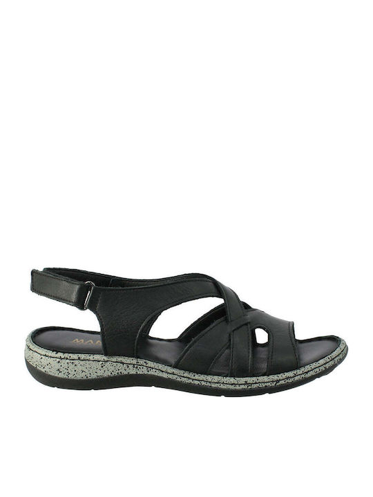 Leather Women's Flat Sandals in Black Color