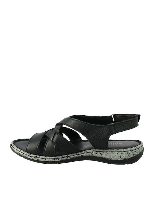 Leather Women's Flat Sandals in Black Color