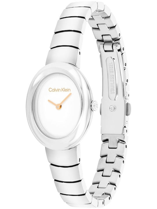 Calvin Klein Twisted Bezel Womens Watch 24mm Battery with Silver Metal Bracelet