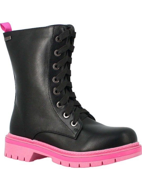 Iva Anatomical Leather Kids Boots with Laces Black
