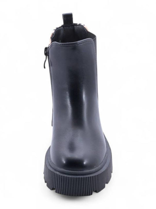 Leather Kids Boots with Zipper Black