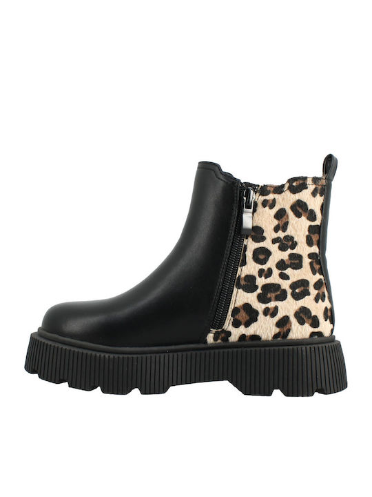 Leather Kids Boots with Zipper Black