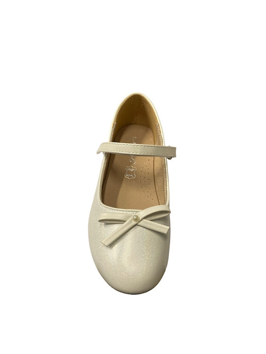 Kids Ballerinas With Hoop & Loop Closure Leather White Athina