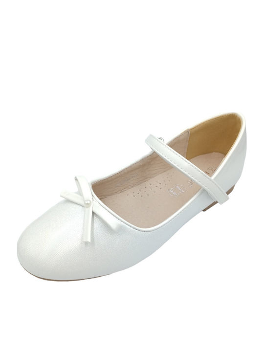 Kids Ballerinas With Hoop & Loop Closure Leather White Athina