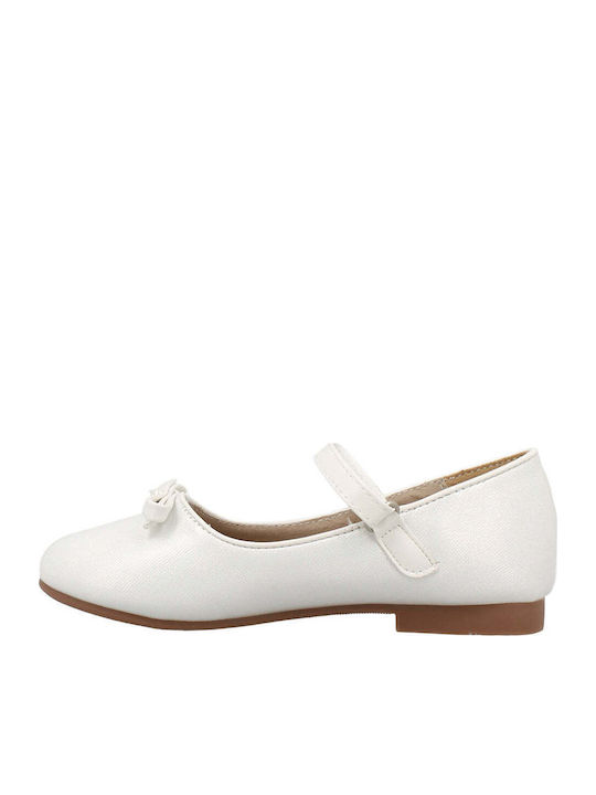 Kids Ballerinas With Hoop & Loop Closure Leather White Athina