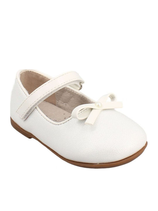 Kids Ballerinas With Hoop & Loop Closure Leather White Athina