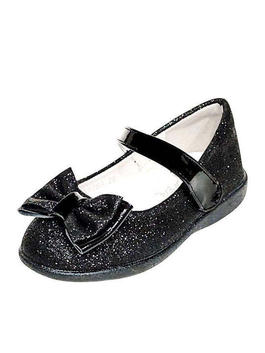 Kids Anatomic Ballerinas with Hoop & Loop Closure Black