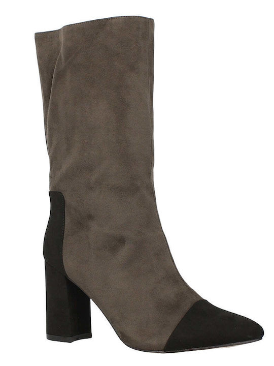 18.107.C9880A Suede Women's Ankle Boots with High Heel Brown