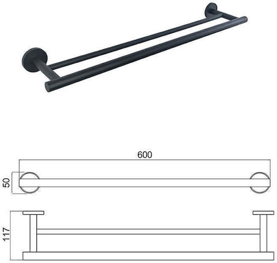 Inter Ceramic Ράγα Μπάνιου Διπλή Επιτοίχια με Βίδες Μαύρη