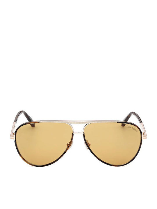 Tom Ford Damentränen Sonnenbrillen mit Braune Schildkröte Metallischer Rahmen und Braune Verlaufsfarbe Gläser