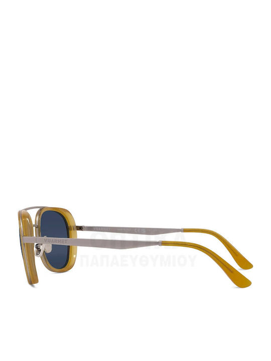 Men's Sunglasses with Transparent Horn-Rimmed Frame and Blue Polarized Mirror Lenses