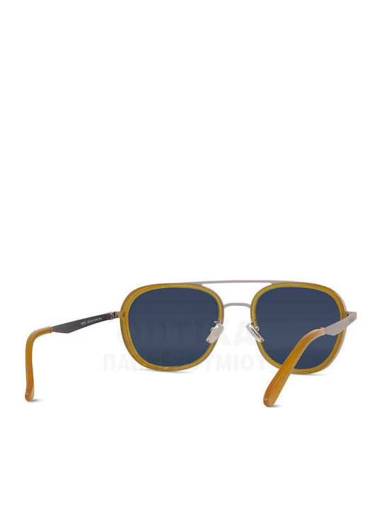 Men's Sunglasses with Transparent Horn-Rimmed Frame and Blue Polarized Mirror Lenses