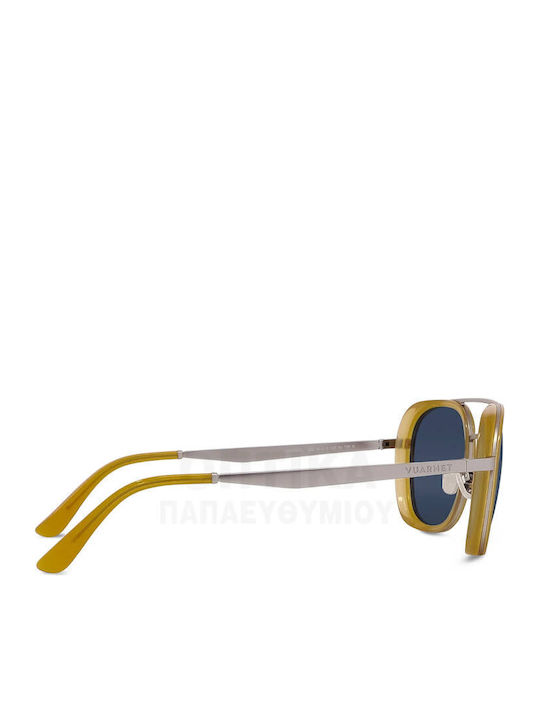 Men's Sunglasses with Transparent Horn-Rimmed Frame and Blue Polarized Mirror Lenses