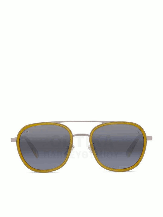 Men's Sunglasses with Transparent Horn-Rimmed Frame and Blue Polarized Mirror Lenses