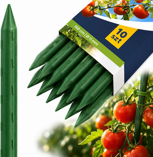 Set 10 Tomaten Gurken Bohnen Pflanzenspieße UV-Resistente Wiederverwendbare Stahl + Pe 150 X 1.1 Cm Grüne