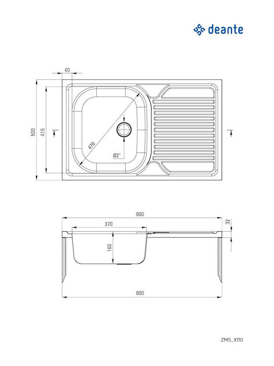 Deante Ένθετος Νεροχύτης Inox Σατινέ με Μπαταρία Μ80xΠ50cm Γκρι