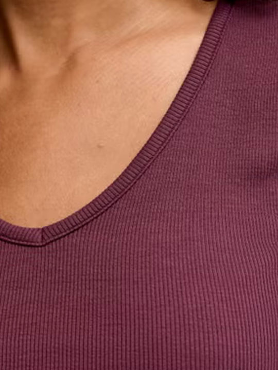 Damenbluse Baumwolllangärmelig mit V-Ausschnitt Burgundisch