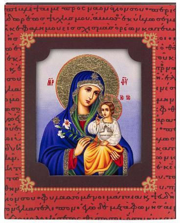 Panagia of the Lilies Icon Canvas Colored Background 6 X 5 Cm