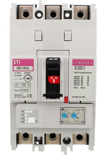 Компактен Превключвател 3p 100a 25ka Термомагнитен Тригер Eb2 125/3l 004671025