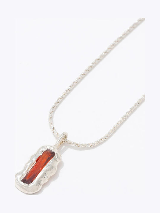 Sisyphus Necklace Made of Silver with Orange Zircon