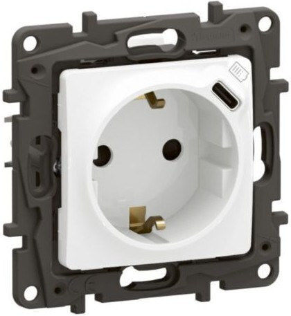 Legrand Niloe Priză Electrică Simplă cu 1 Port USB Albă