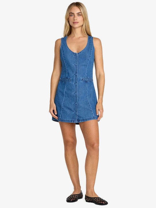Sommer Mini Hemdkleid Denim Kristallblau