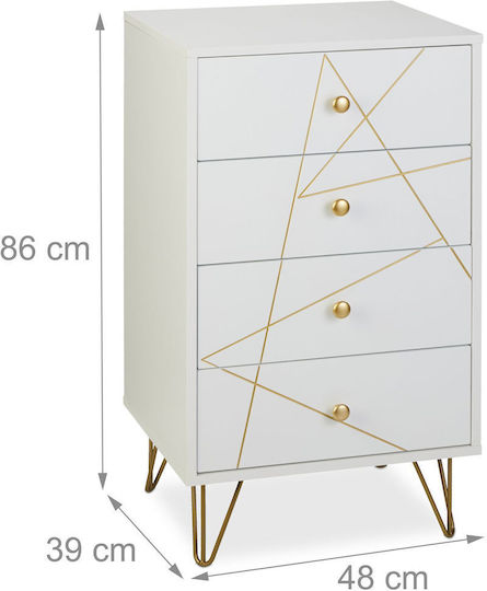 Comodă Dormitor Din Lemn Cu 4 Sertare Gold 48x39x86cm