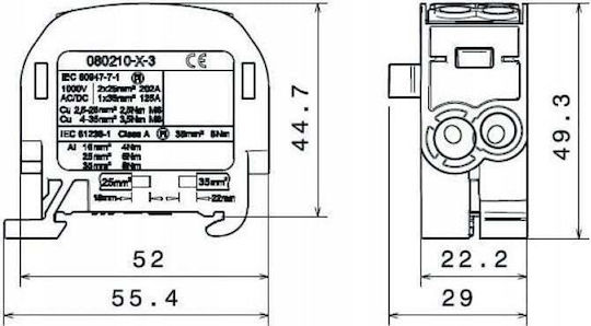 Bloc De Distribuție Al Cu Fade Max 35mm2 Șine Th35 Gri Scb 35 Simblock Simet