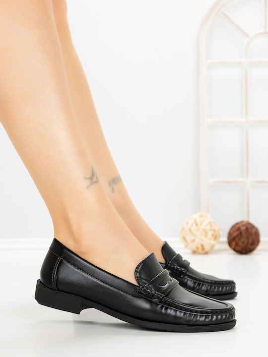 Leather Women's Moccasins In Black Color
