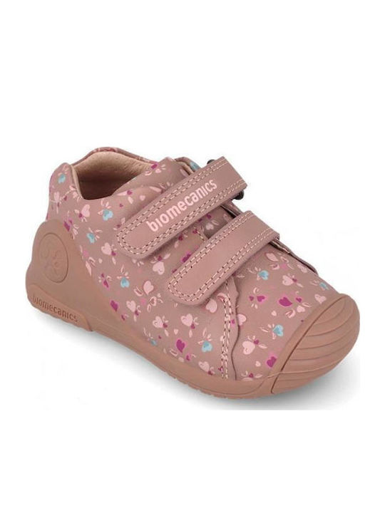Anatomic Leather Kids Ankle Boots with Hook & Loop Closure Pink