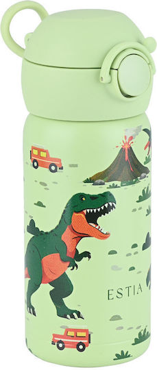 Estia Wonder Bottle Save the Aegean Stainless Steel Kids Water Bottle Dinosaurs Thermos with Straw Non Spill Dino Explorer 350ml