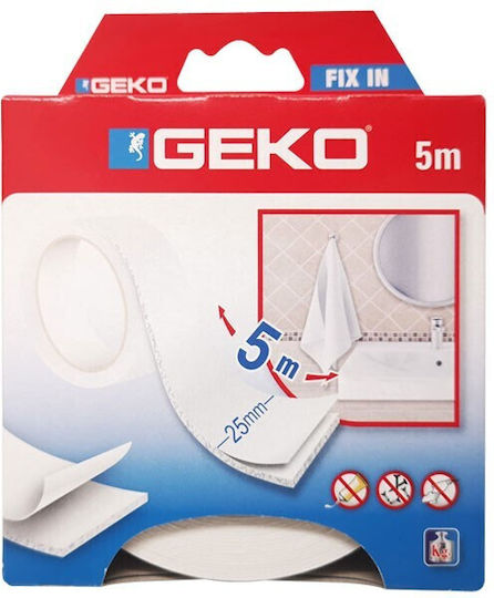 Geko Self-Adhesive Double-Sided Tape White 25mmx5m 1pcs
