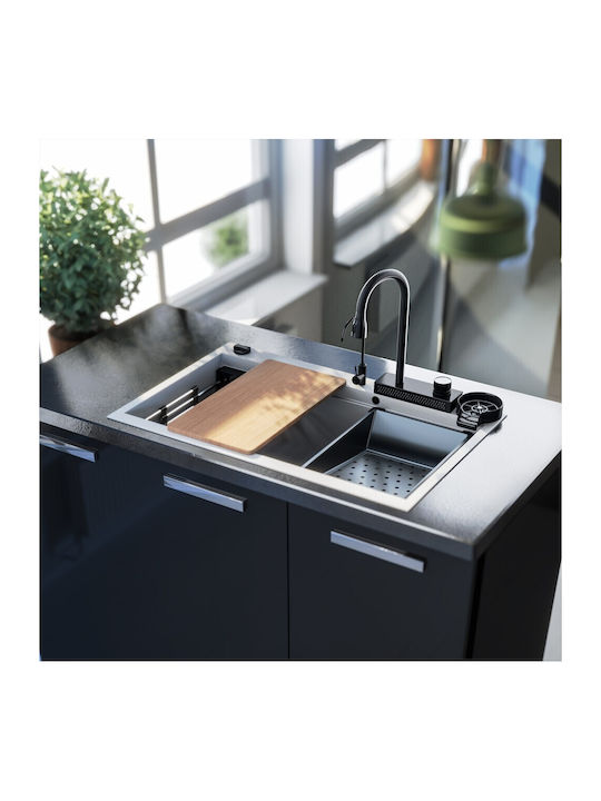 Sanitec Ultra Granite SAN.850.35.PTR.INX Drop-In Spüle Inox B79xT50cm Gray