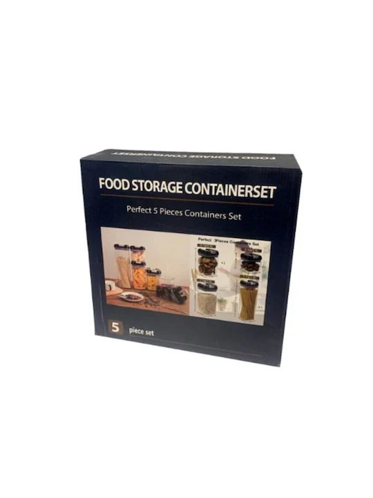 Set of 5 Pieces Food Jars for Sugar Coffee Tea with Plastic Lid Brown 1200ml