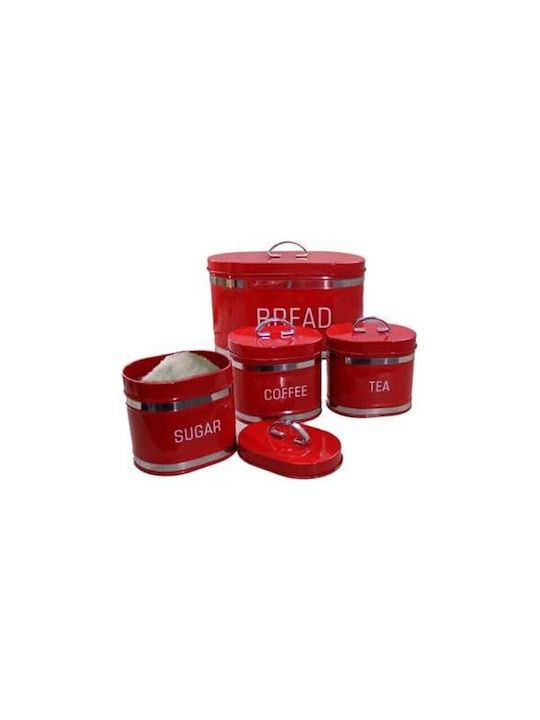 Set of 4 Coffee Tea Sugar Storage Boxes with Metallic Lid Brown 4 Pieces