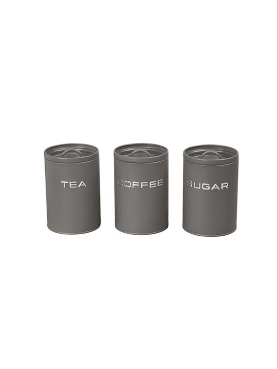 Set of 4 Brown Food Jars for Coffee / Tea with Metallic Lid 4 Pieces