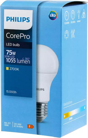 Philips Fassung LED-Lampe 10W für Fassung E27 und Form A60 Warmes Weiß 1055lm