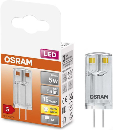 Osram Λάμπα LED 0.6W για Ντουί G4 Θερμό Λευκό 55lm