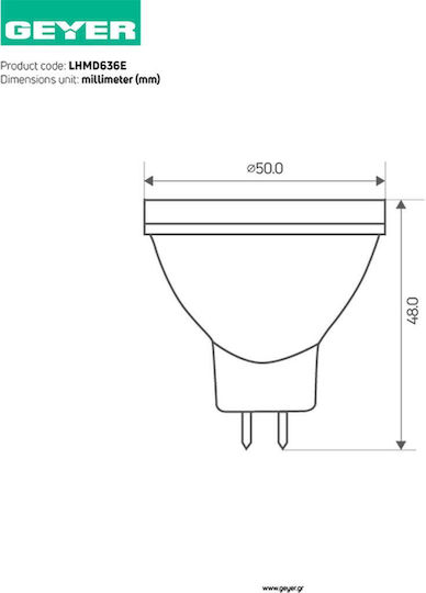 Geyer LED-Lampe 6W für Fassung GU5.3 und Form MR16 Kühles Weiß 470lm