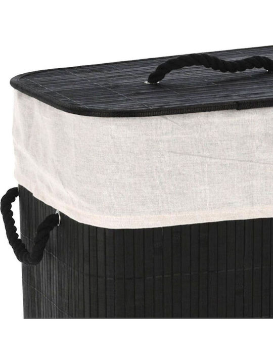 JK Home Decoration Wäschekorb Bamboo Klappbar 60lt mit Deckel 40x30x60cm Schwarz
