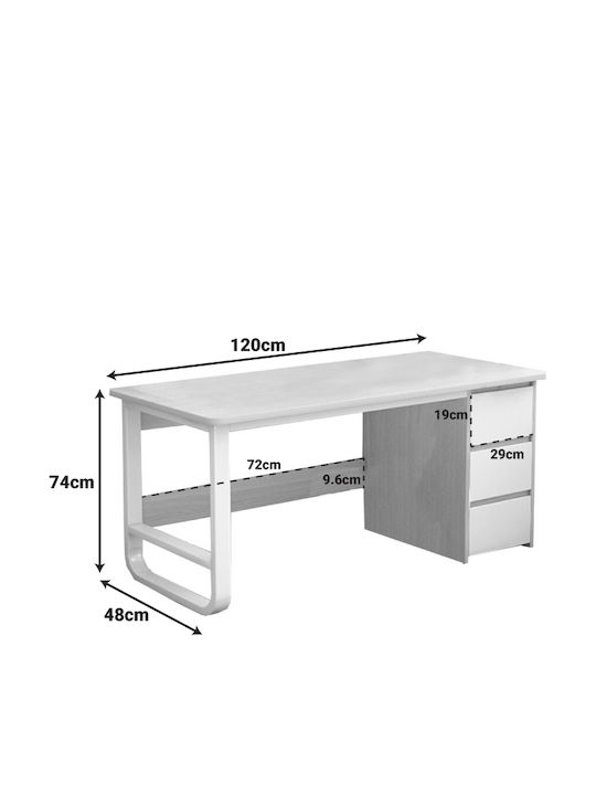 Desk Salto Wooden Grey-white with Metal Legs 120x48x74cm