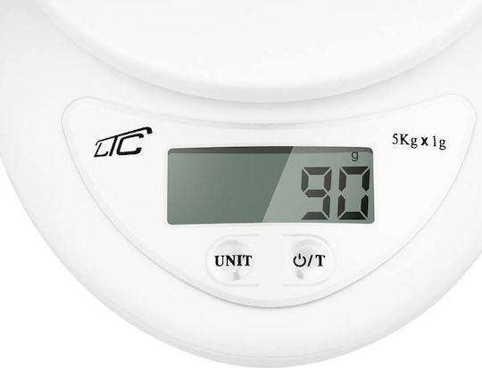 LTC Audio Ψηφιακή Ζυγαριά Κουζίνας με Κάδο έως 5kg Λευκή