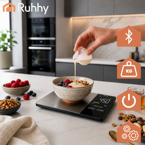 Ruhhy Digitale Küchenwaage mit Eimer bis 5kg Grau