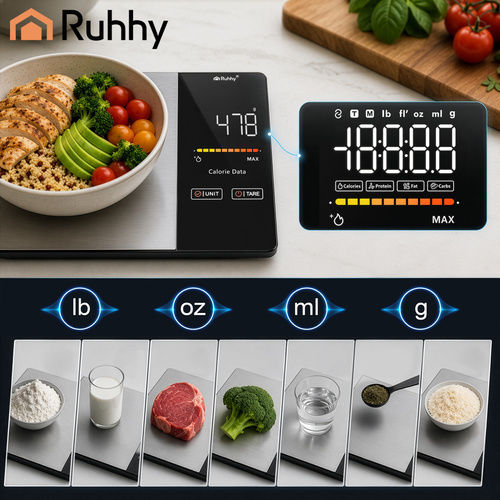 Ruhhy Digitale Küchenwaage mit Eimer bis 5kg Grau