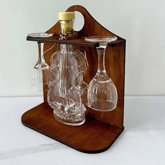 Set Premium Best Dad Minibar Rustic Din Lemn Sticlă În Formă De Vioară Două Pahare Pe Un Suport Vin Roșu Personalizat