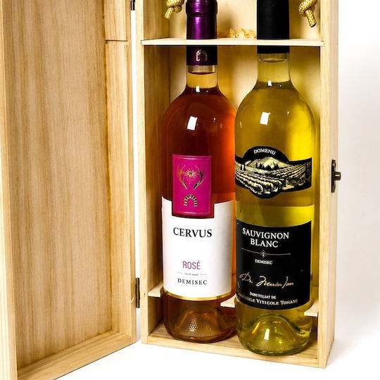 Premium Package 2 Wines In A Wooden Box Engraved Manor Illustration
