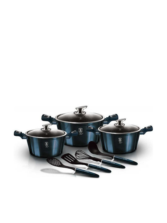 Berlinger Haus Metallic Line Cookware Set of Aluminum with Stone Coating Aquamarine Collection 10pcs